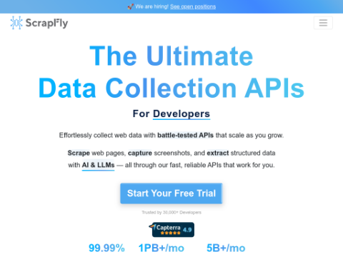 Screenshot of the homepage of scrapfly.io