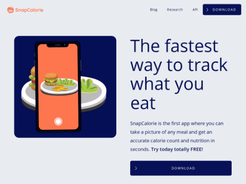 Screenshot of the homepage of www.snapcalorie.com
