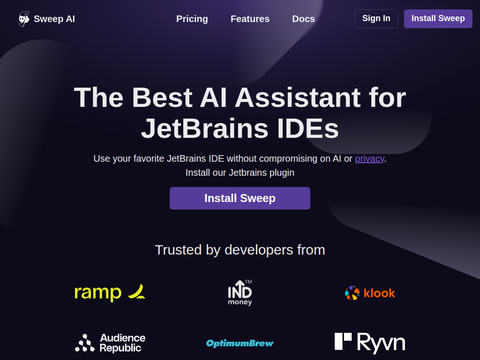 Screenshot of the homepage of sweep.dev