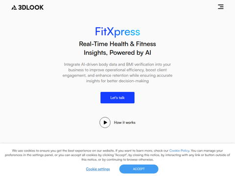 Screenshot of the homepage of 3dlook.ai