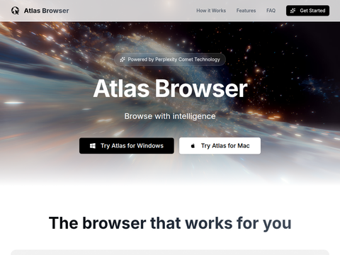 Screenshot of the homepage of atlasbrowser.net