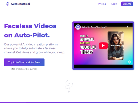 Screenshot of the homepage of autoshorts.ai