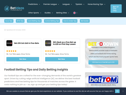 Screenshot of the homepage of betideas.com