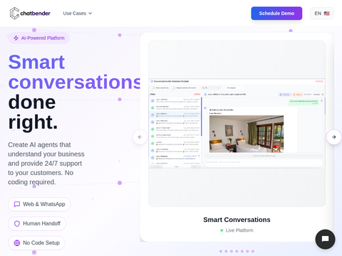 Screenshot of the homepage of chatbender.com