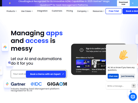 Screenshot of the homepage of www.cloudeagle.ai