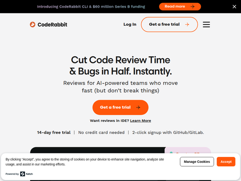 Screenshot of the homepage of www.coderabbit.ai