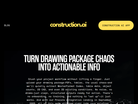 Screenshot of the homepage of www.construction.ai