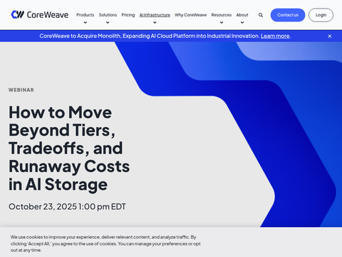 Screenshot of the homepage of www.coreweave.com