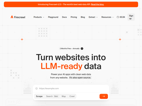 Screenshot of the homepage of www.firecrawl.dev