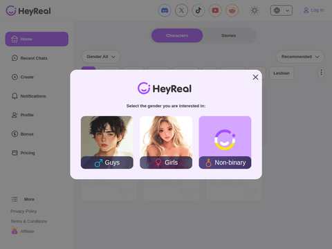 Screenshot of the homepage of heyreal.ai