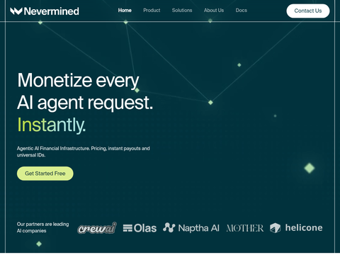 Screenshot of the homepage of nevermined.ai