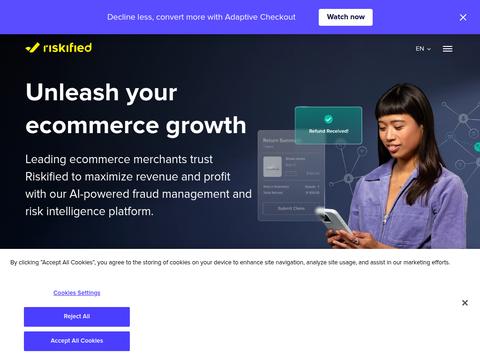 Screenshot of the homepage of www.riskified.com