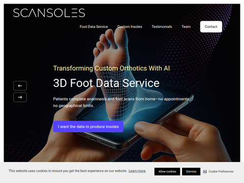 Screenshot of the homepage of www.scansoles.com