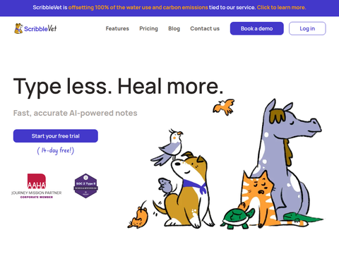 Screenshot of the homepage of www.scribblevet.com