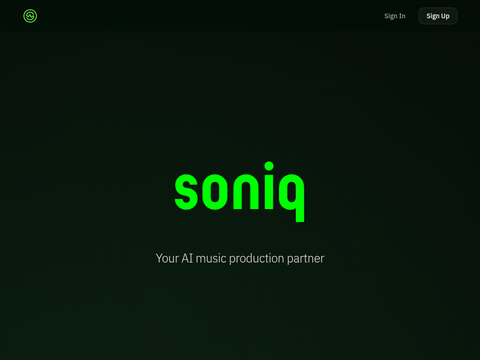 Screenshot of the homepage of soniq.chat