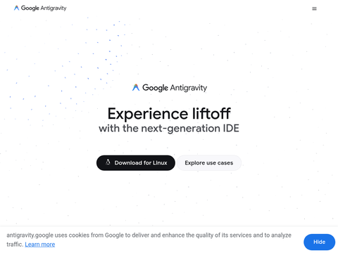 Screenshot of the homepage of antigravity.google
