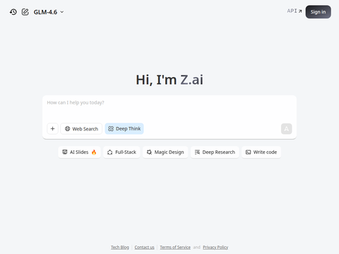 Screenshot of the homepage of chat.z.ai