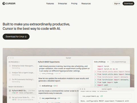Screenshot of the homepage of www.cursor.com