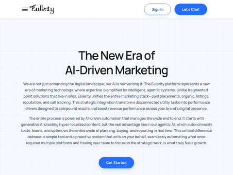 Screenshot of the homepage of eulerity.com