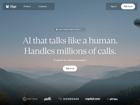 Screenshot of the homepage of giga.ai