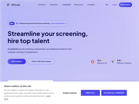 Screenshot of the homepage of www.hipeople.io