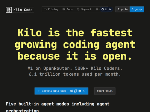 Screenshot of the homepage of kilocode.ai