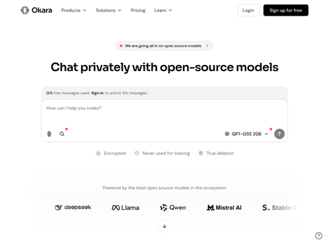Screenshot of the homepage of okara.ai