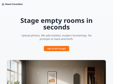 Screenshot of the homepage of roomfurnisher.com