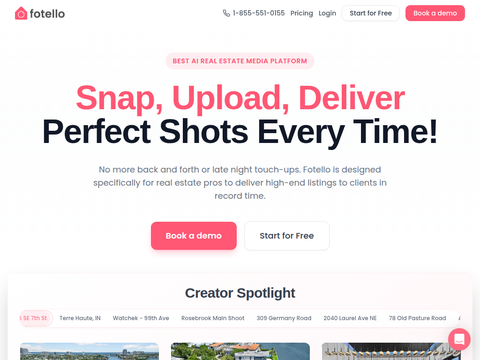 Screenshot of the homepage of www.fotello.co