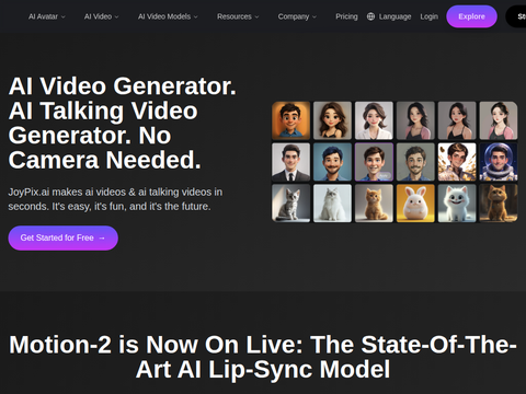 Screenshot of the homepage of www.joypix.ai