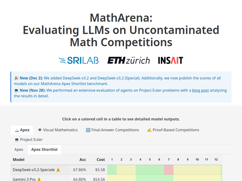 Screenshot of the homepage of matharena.ai